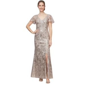 Alex Evenings Long Sequin Tulle V-Neck Formal Mermaid Dress 82171046 16P
